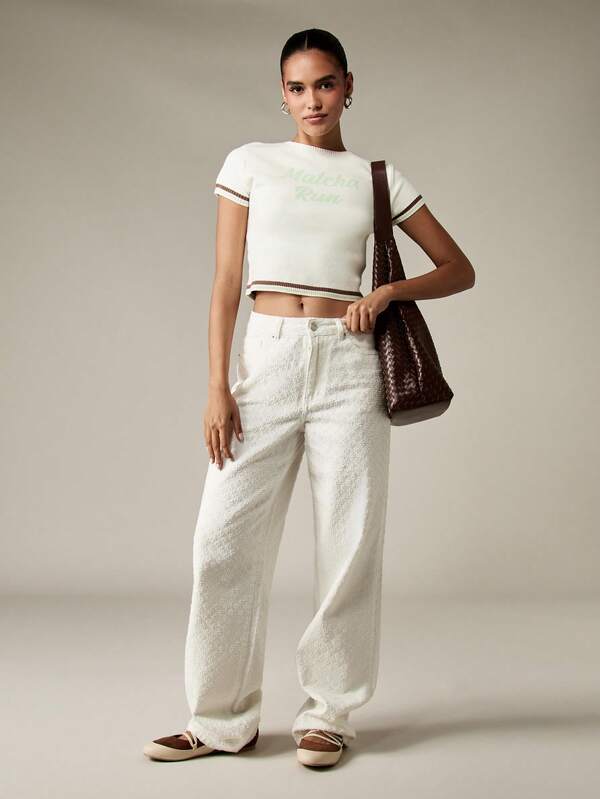 Missguided MISSGUIDED Cropped Baby Tee With Ribbed Trim And Text Print
