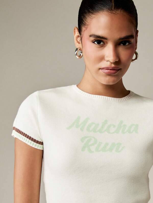 missguided MISSGUIDED Cropped Baby Tee With Ribbed Trim And Text Print