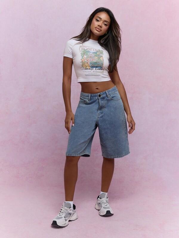 Missguided MISSGUIDED Cropped Boho T-Shirt With Citronnade Palm Tree Leafs Print