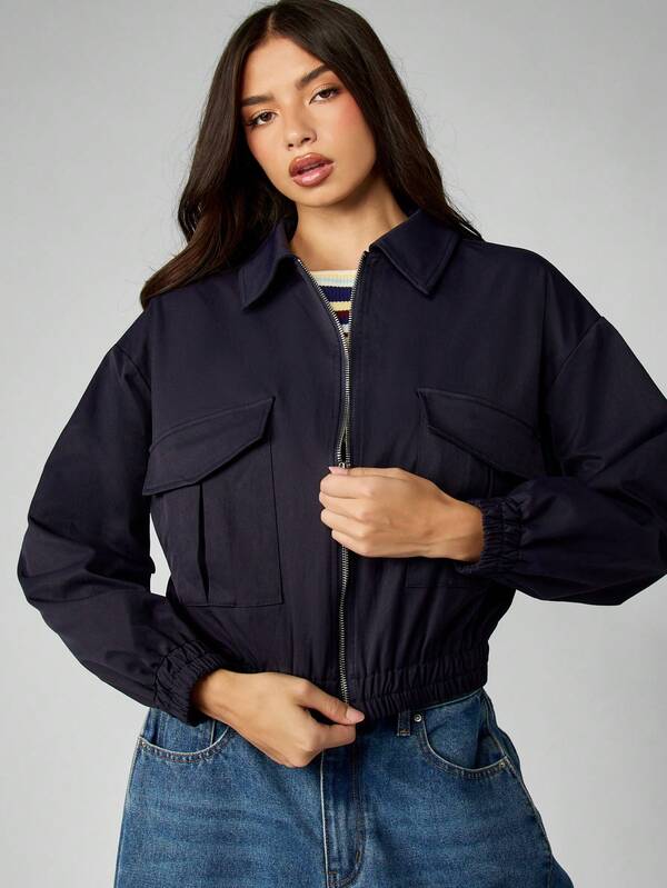 Missguided MISSGUIDED Cropped Bomber Jacket With Utility Pockets