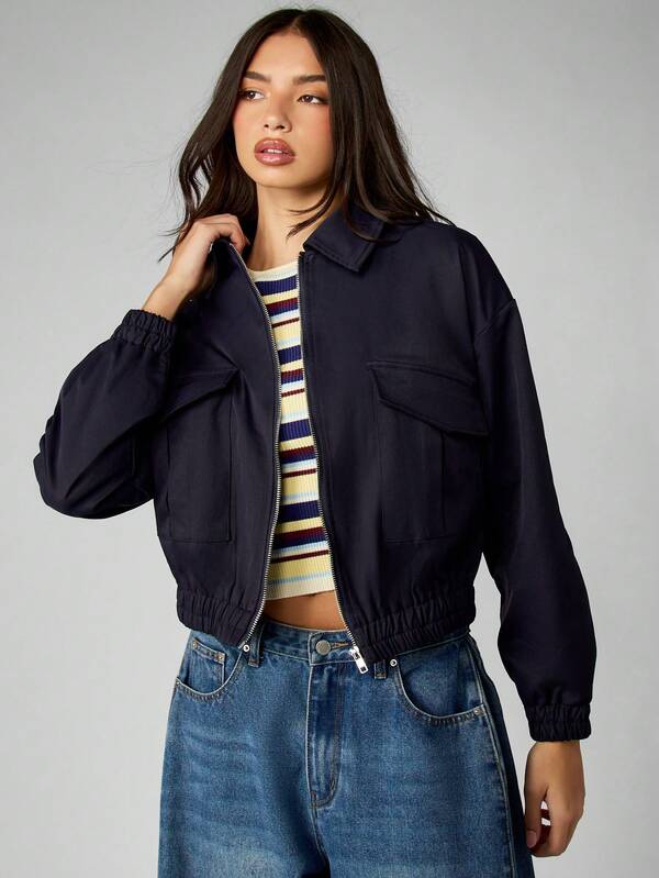 missguided MISSGUIDED Cropped Bomber Jacket With Utility Pockets