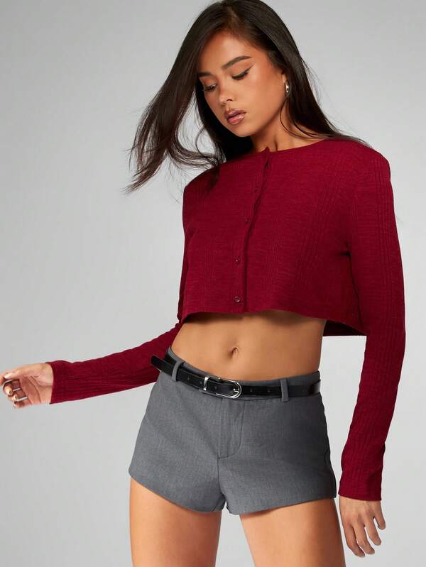 Missguided MISSGUIDED Cropped Button Down Cardigan With Ribbed Texture