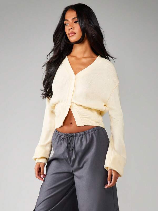 Missguided MISSGUIDED Cropped Button Front Cardigan With Ribbed Waist