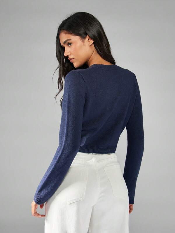Missguided MISSGUIDED Cropped Button Front Cardigan With Round Neck