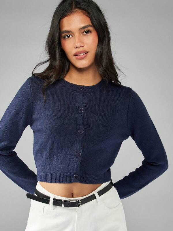 Missguided MISSGUIDED Cropped Button Front Cardigan With Round Neck