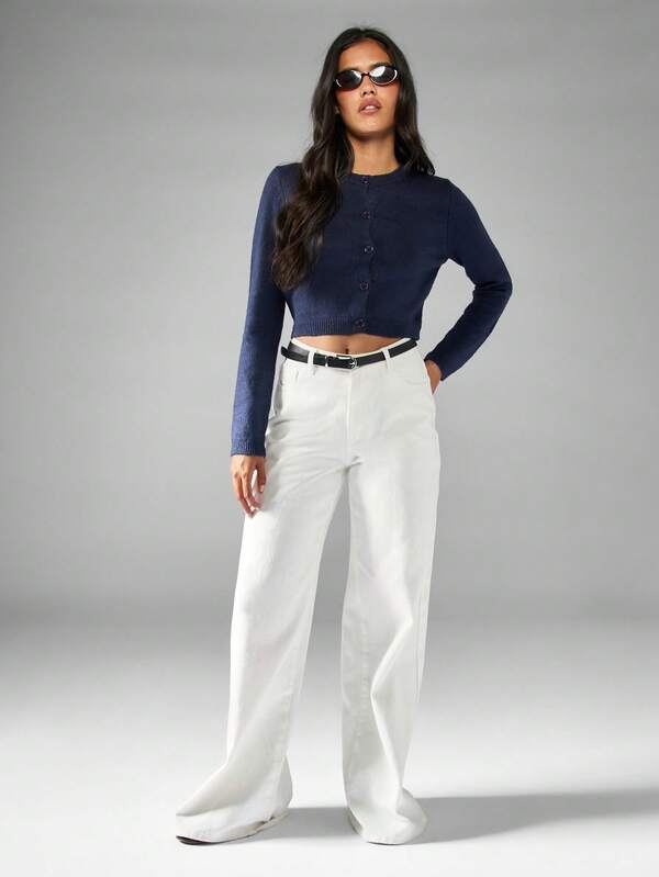 Missguided MISSGUIDED Cropped Button Front Cardigan With Round Neck