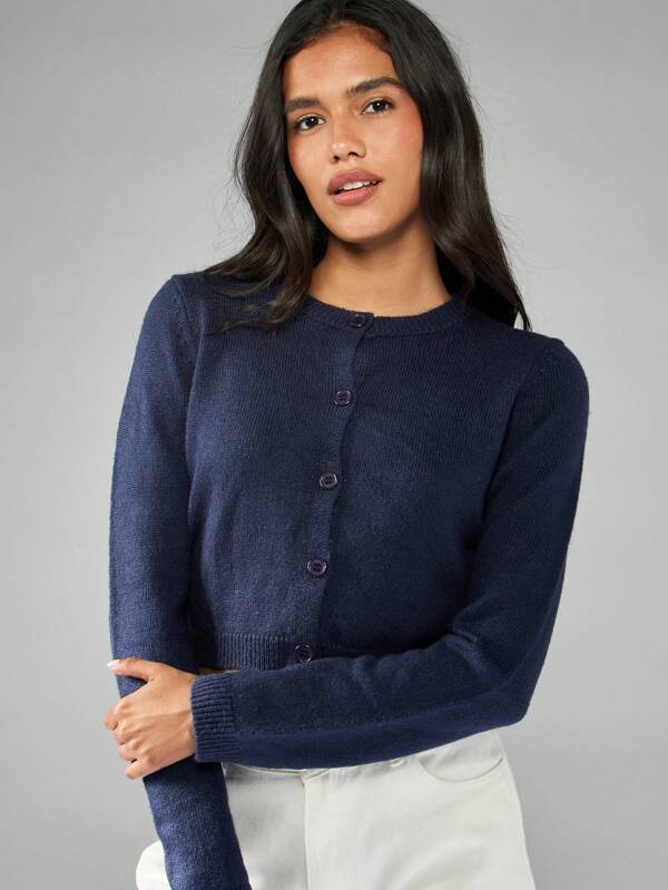 missguided MISSGUIDED Cropped Button Front Cardigan With Round Neck