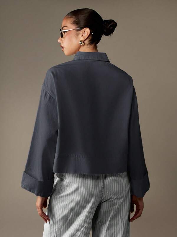 Missguided MISSGUIDED Cropped Button Front Denim Shirt With Chest Pockets