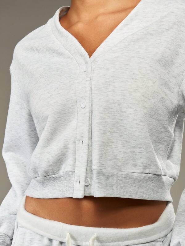 Missguided MISSGUIDED Cropped Button Front Sweatshirt With Long Sleeves