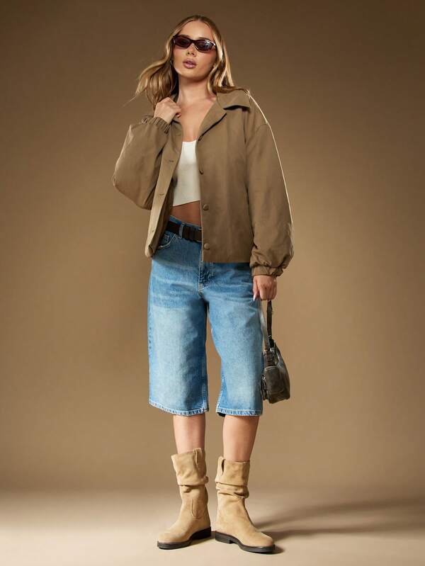 Missguided MISSGUIDED Cropped Button Front Utility Jacket With Stand Collar