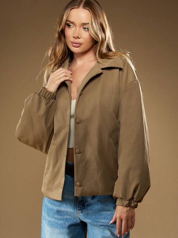 missguided MISSGUIDED Cropped Button Front Utility Jacket With Stand Collar
