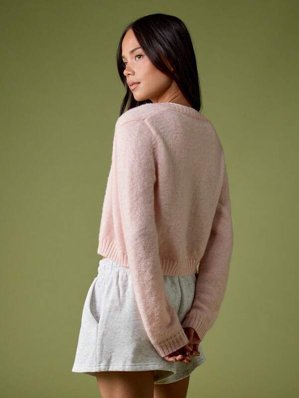 Missguided MISSGUIDED Cropped Button Up Cardigan With Hairy Yarn Knit