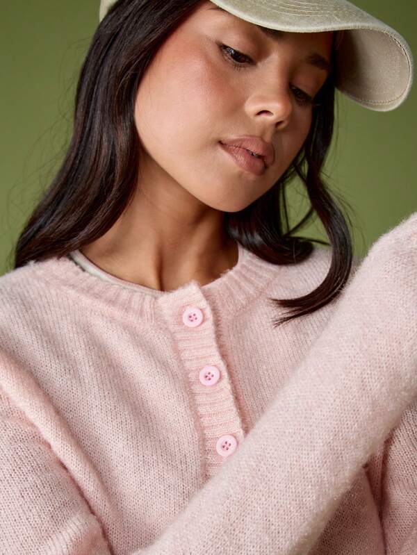 Missguided MISSGUIDED Cropped Button Up Cardigan With Hairy Yarn Knit