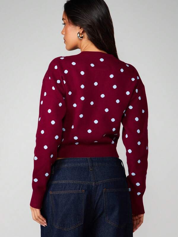 Missguided MISSGUIDED Cropped Button-Up Cardigan With Polka Dots