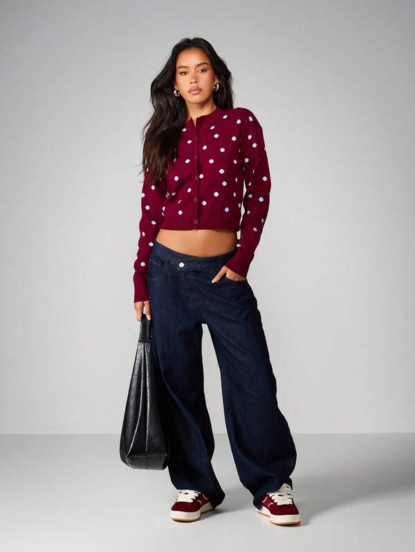 Missguided MISSGUIDED Cropped Button-Up Cardigan With Polka Dots