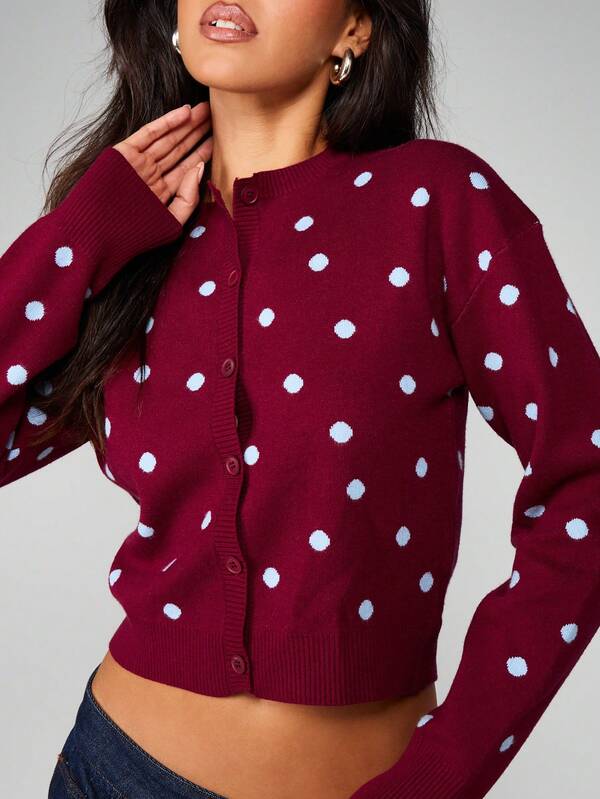 Missguided MISSGUIDED Cropped Button-Up Cardigan With Polka Dots