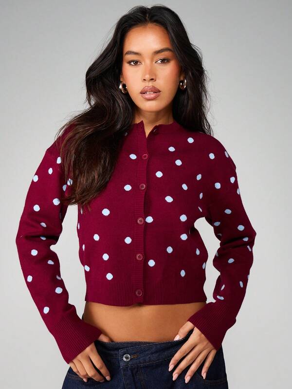 missguided MISSGUIDED Cropped Button-Up Cardigan With Polka Dots