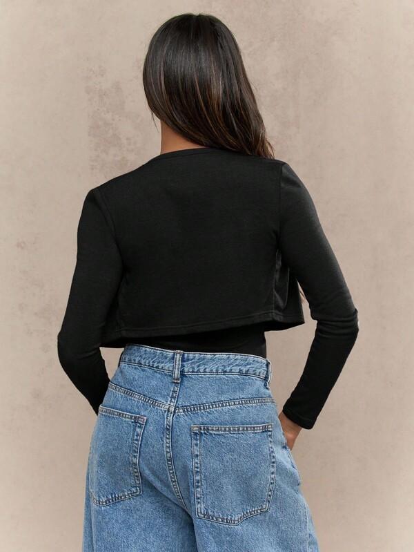 Missguided MISSGUIDED Cropped Button Up Cardigan With Tube Top Set