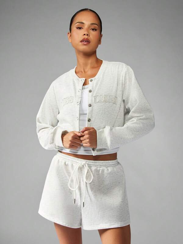 missguided MISSGUIDED Cropped Button Up Jacket With Drawstring Shorts