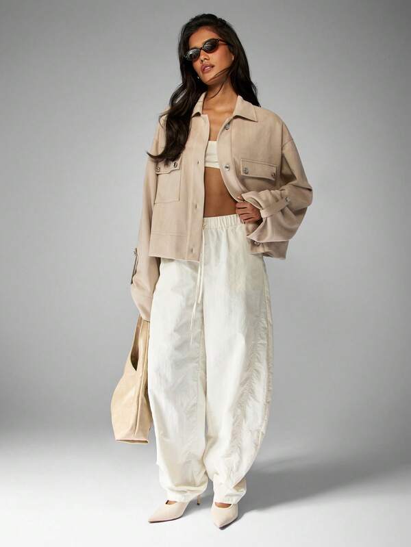 Missguided MISSGUIDED Cropped Canvas Utility Jacket With Button Closure