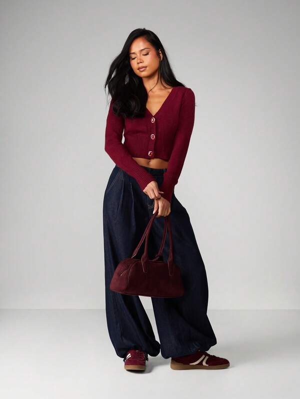 Missguided MISSGUIDED Cropped Cardigan With Jewelled Buttons