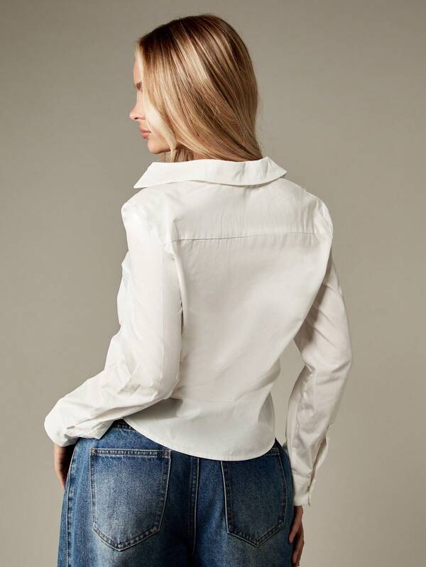Missguided MISSGUIDED Cropped Collared Blouse With Front Tie Detail