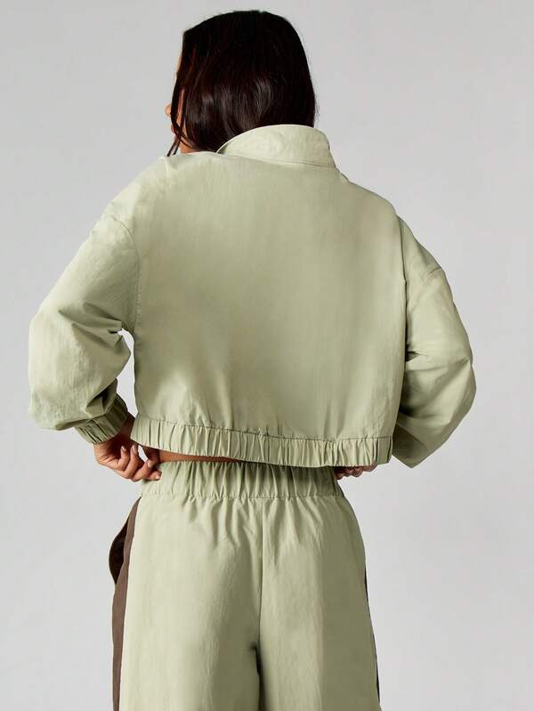 Missguided MISSGUIDED Cropped Color Block Track Jacket With Elastic Waist And Stand Collar