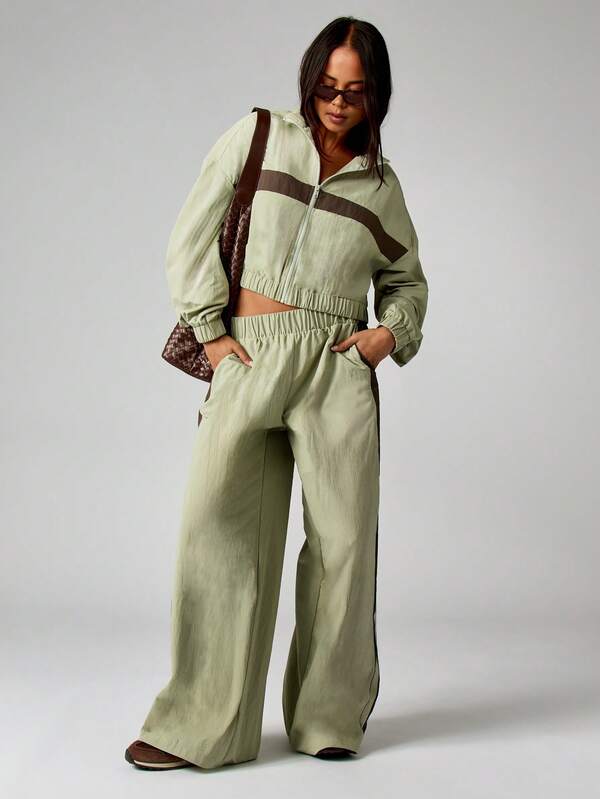 Missguided MISSGUIDED Cropped Color Block Track Jacket With Elastic Waist And Stand Collar