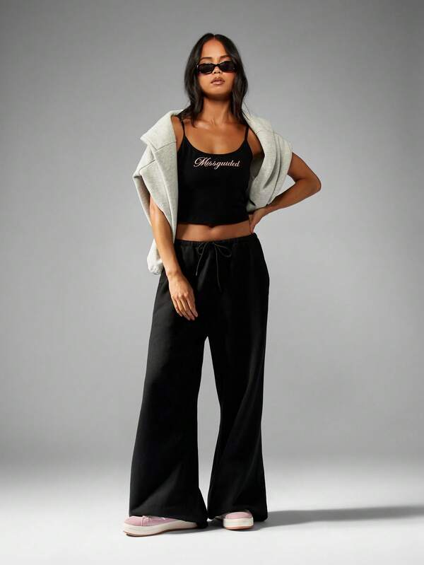 Missguided MISSGUIDED Cropped Cotton Tank Top With Brand Logo