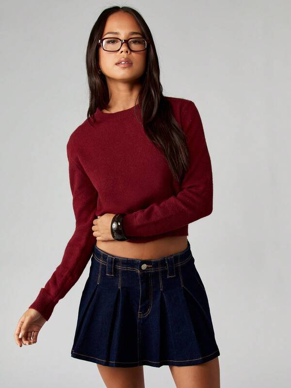 Missguided MISSGUIDED Cropped Crew Neck Knit Pullover Sweater