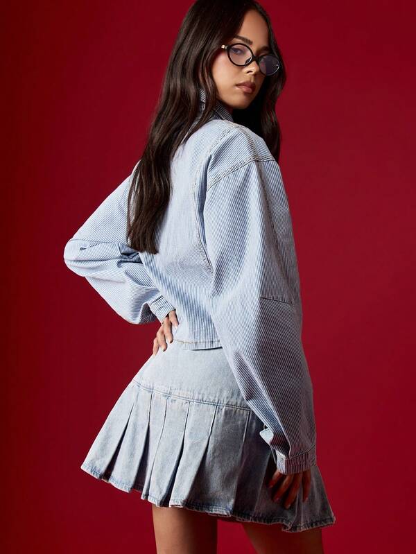 Missguided MISSGUIDED Cropped Denim Jacket With Balloon Sleeves And Zip Front