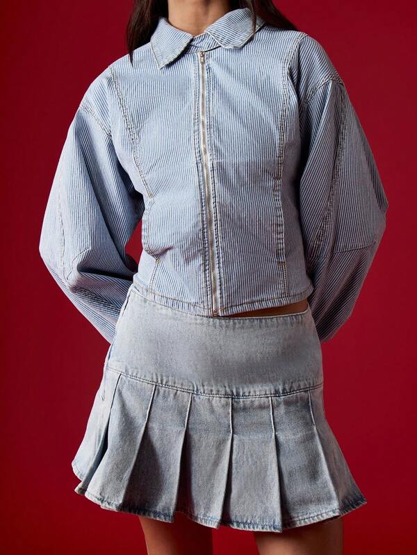 Missguided MISSGUIDED Cropped Denim Jacket With Balloon Sleeves And Zip Front