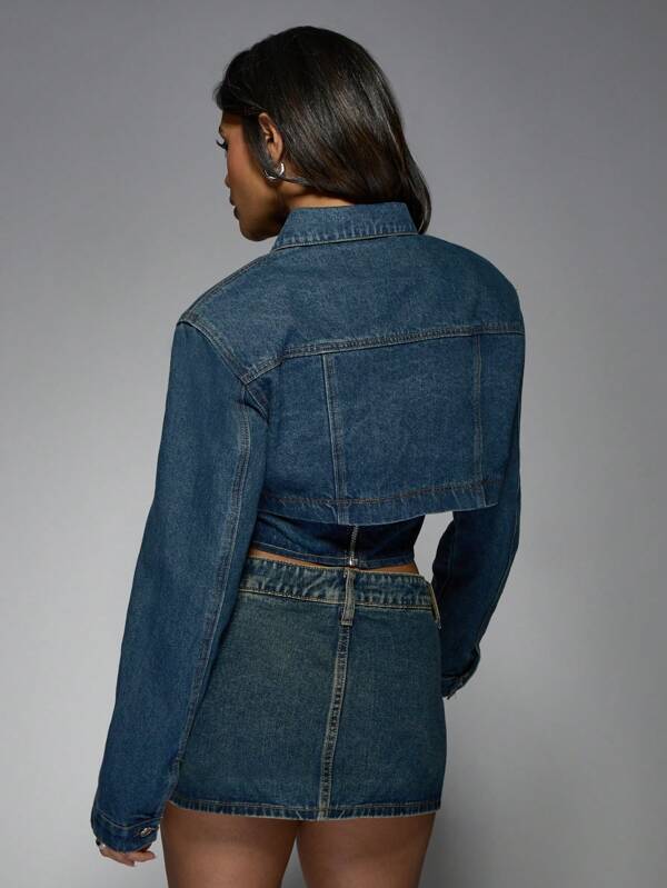 Missguided MISSGUIDED Cropped Denim Jacket With Curved Hem