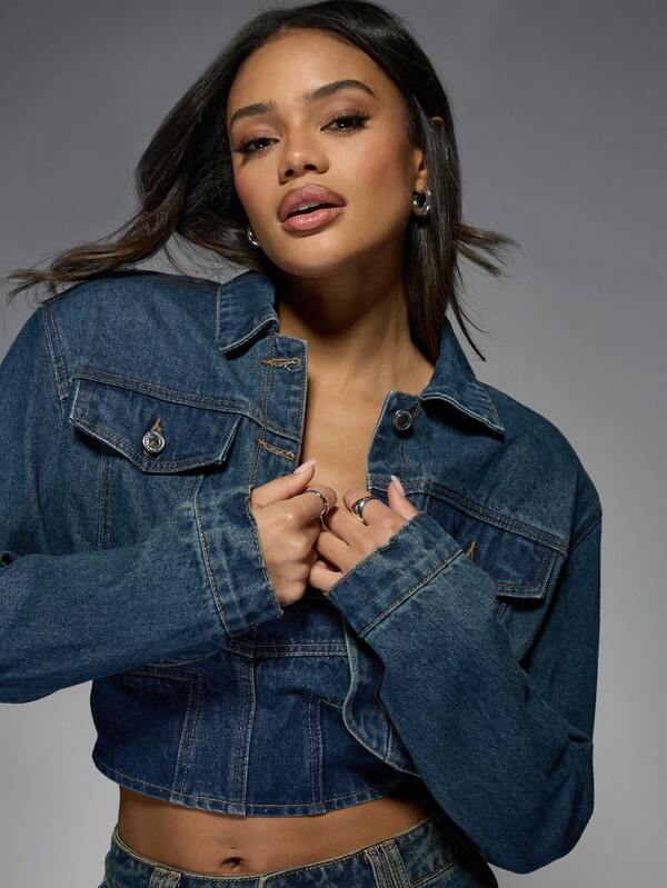Missguided MISSGUIDED Cropped Denim Jacket With Curved Hem