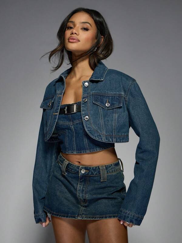 missguided MISSGUIDED Cropped Denim Jacket With Curved Hem