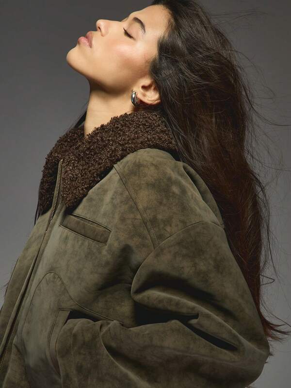 Missguided MISSGUIDED Cropped Designer Suede Bomber Coat With Sherpa Collar