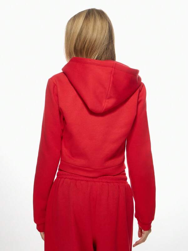 Missguided MISSGUIDED Cropped Full-Zip Hoodie Sweatshirt With Drawstring Hood