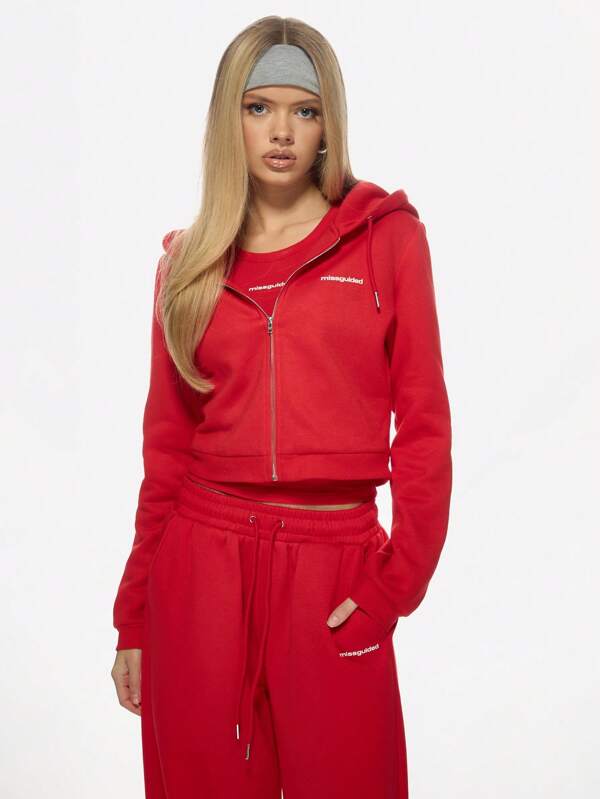 missguided MISSGUIDED Cropped Full-Zip Hoodie Sweatshirt With Drawstring Hood