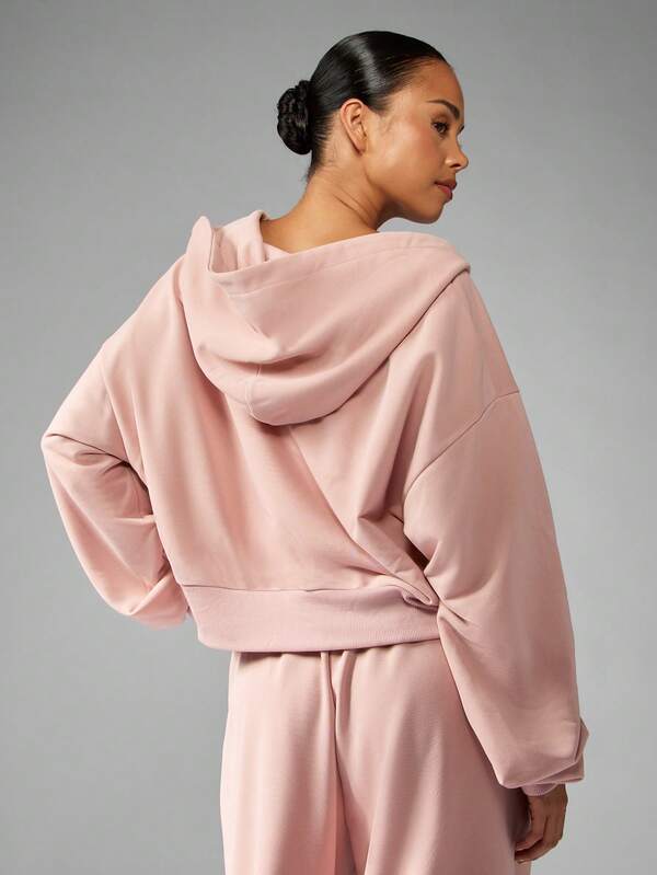 Missguided MISSGUIDED Cropped Full Zip Hoodie With Drawstring And Ribbed Hem