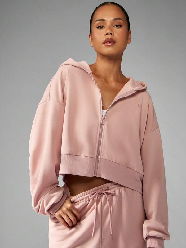 missguided MISSGUIDED Cropped Full Zip Hoodie With Drawstring And Ribbed Hem