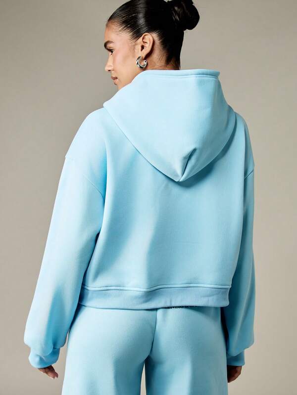 Missguided MISSGUIDED Cropped Full Zip Hoodie With Front Logo Print