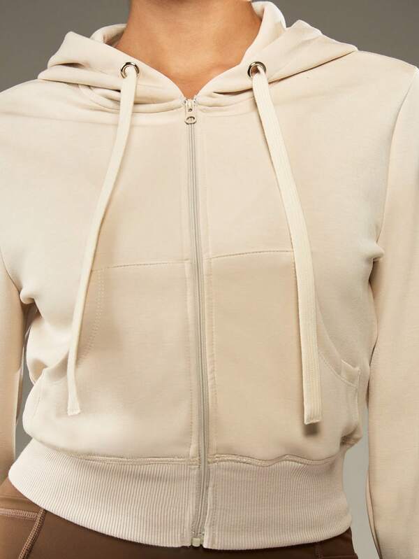 Missguided MISSGUIDED Cropped Full Zip Hoodie With Ribbed Trim And Drawstring