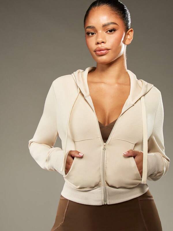 Missguided MISSGUIDED Cropped Full Zip Hoodie With Ribbed Trim And Drawstring
