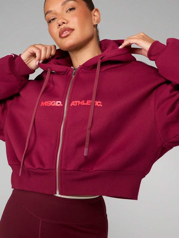 Missguided MISSGUIDED Cropped Full Zip Hoodie With Split Centre Pocket