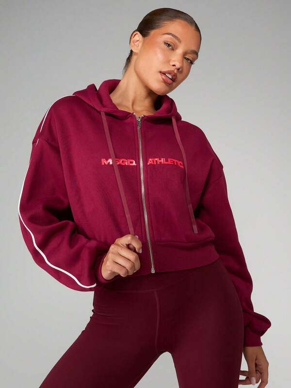 missguided MISSGUIDED Cropped Full Zip Hoodie With Split Centre Pocket