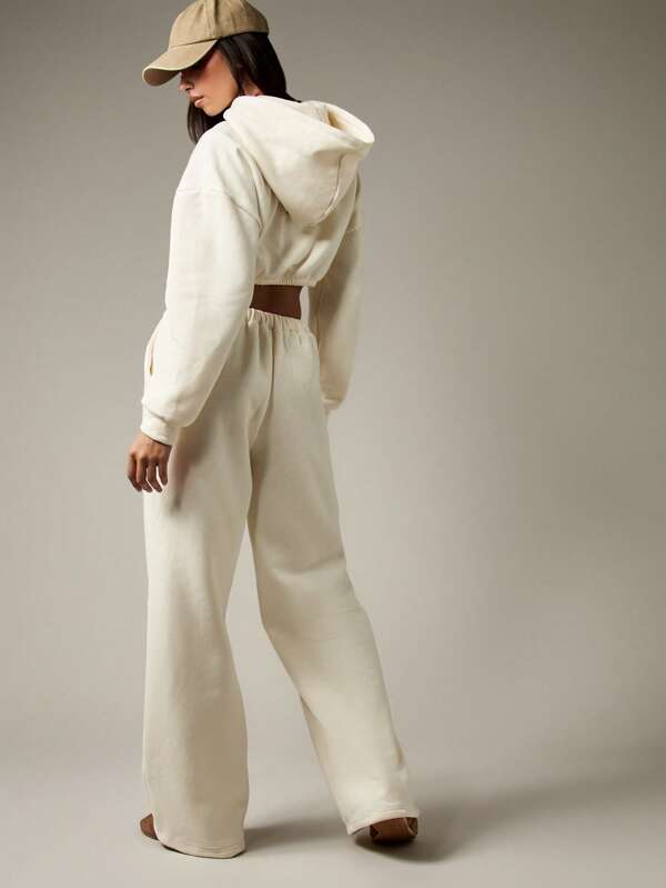 Missguided MISSGUIDED Cropped Hoodie And Wide Leg Pants Loungewear Set