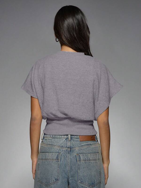 Missguided MISSGUIDED Cropped Knit Ribbed Drop Sleeve Short Sleeve Sweater