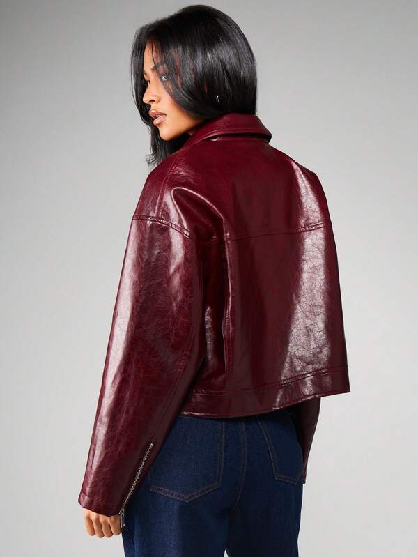 Missguided MISSGUIDED Cropped Leather Jacket With Chest Pockets