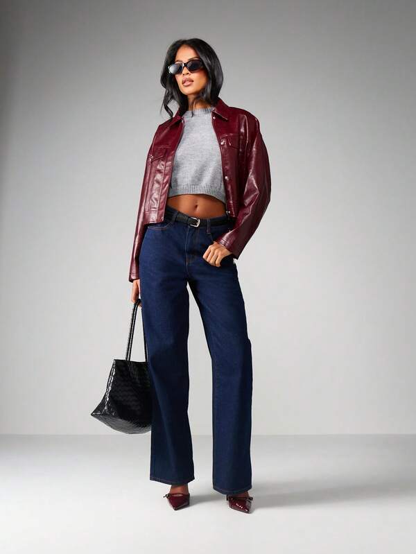 Missguided MISSGUIDED Cropped Leather Jacket With Chest Pockets