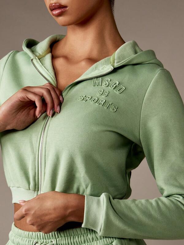 Missguided MISSGUIDED Cropped Logo Full Zip Hoodie With Drawstring
